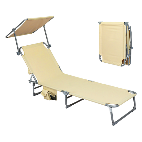 Levede Foldable Lounge Chairs with Canopy Khaki-2006732877097734152