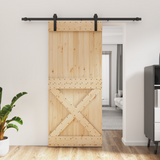 Sliding Door Natural and Black 90 x 210 cm Solid Pine Wood - Front View