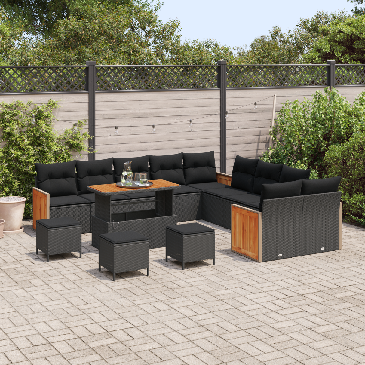 Garden Sofa Set with Cushion 18 pcs Black Poly Rattan