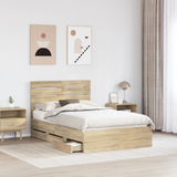 Bed Frame with Drawer Sonoma Oak 135 x 190 cm Engineered Wood - Side View