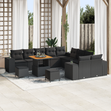 Garden Sofa Set with Cushion 13 pcs Black Poly Rattan - Front View