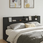 Headboard Cabinet with LED Black 220 cm
