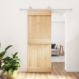Sliding Door Natural and White 80 x 210 cm Solid Pine Wood - Front View