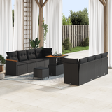 Garden Sofa Set with Cushion 12 pcs Black Poly Rattan - Front View