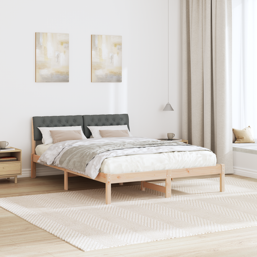 Bed frame Brown and dark grey 135 x 190 cm Solid pine wood