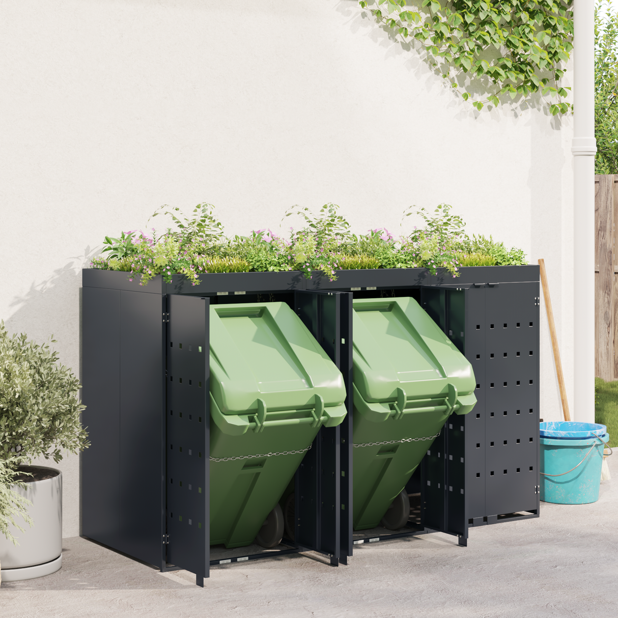Wheelie Bin Storage for 3 Bins Anthracite 204 x 77,5 x 121,5 cm