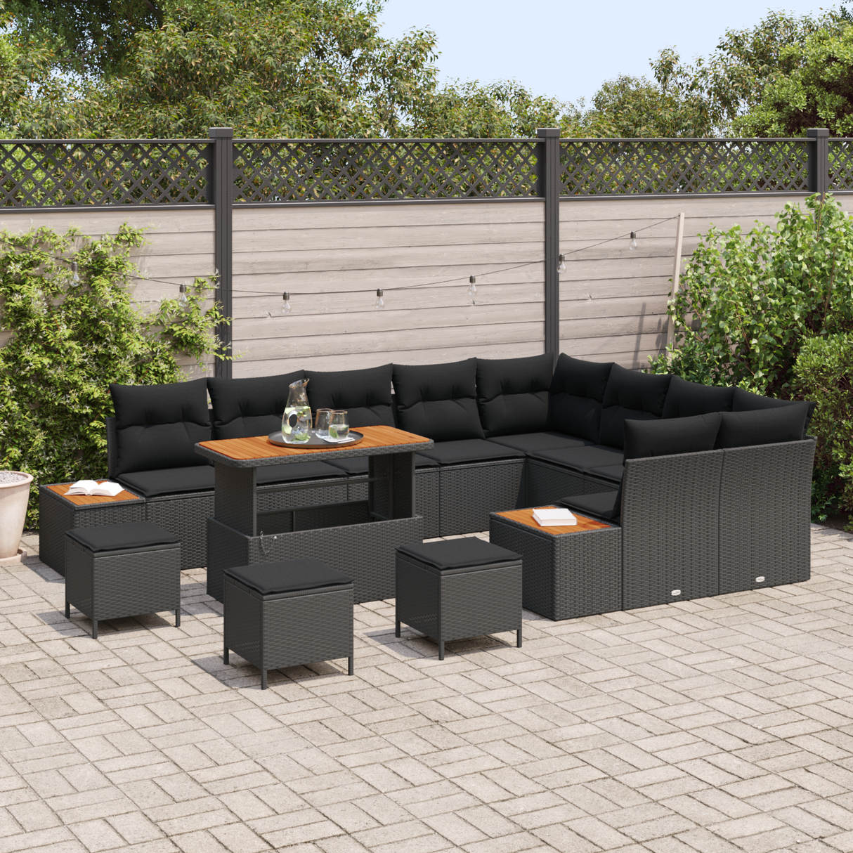 Garden Sofa Set with Cushion 13 pcs Black
