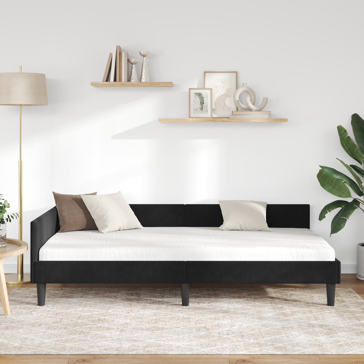 Corner Bed Frame Black 90 cm x 190 cm VelvetandPlywood