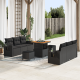 Garden Sofa Set 9 pcs Black Poly rattan and powder-coated steel - Front View