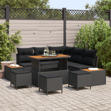 Garden Sofa Set with Cushion 9 pcs Black Poly rattan - Front View