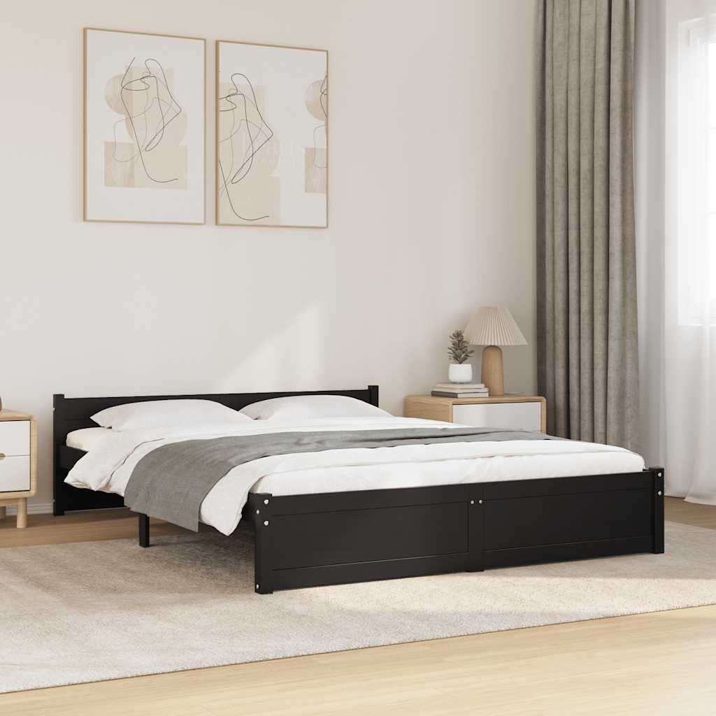 Bed Frame without Mattress Black Solid Wood 135x190 cm