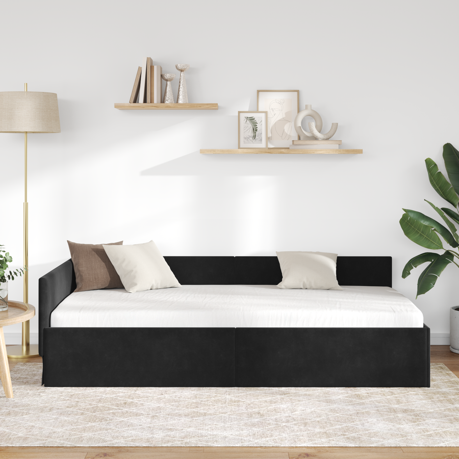 Corner Bed Frame Black 90 x 190 cm Velvet