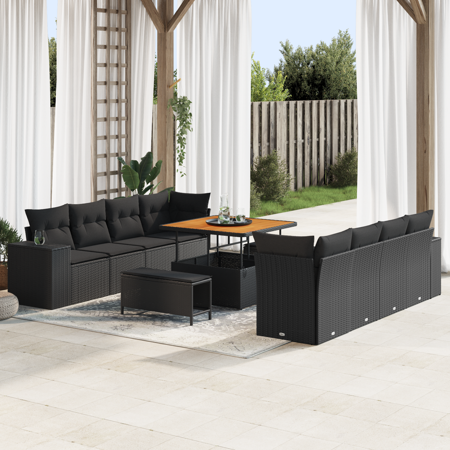 Garden Sofa Set Black Poly Rattan