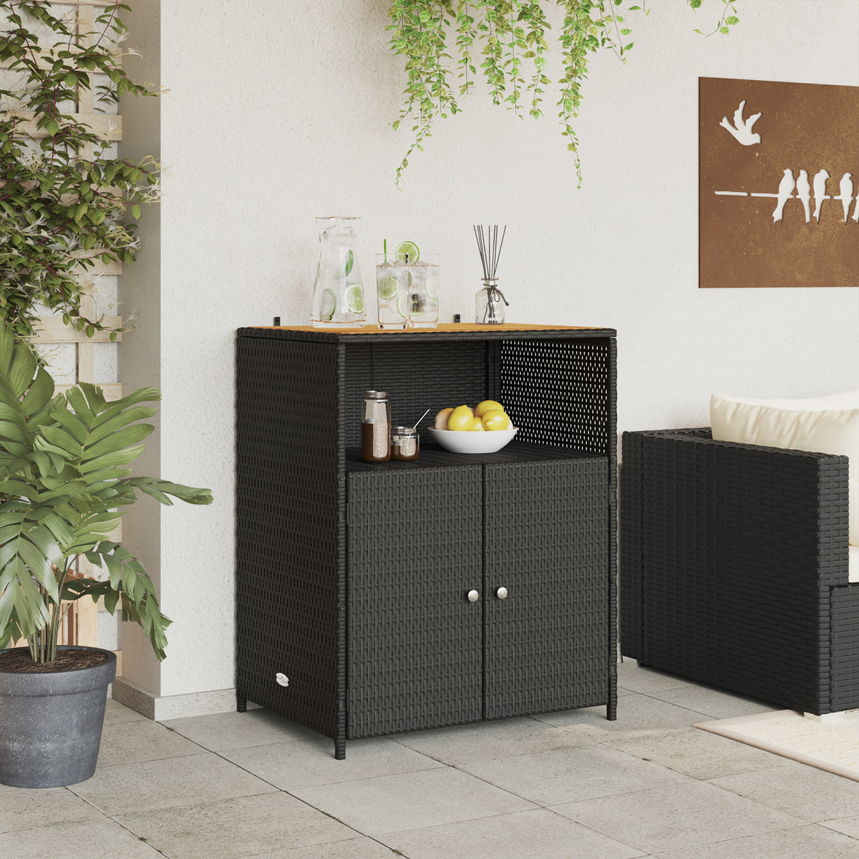 Cabinet Black 70 x 50 x 87 cm Polyester and Roly Rattan