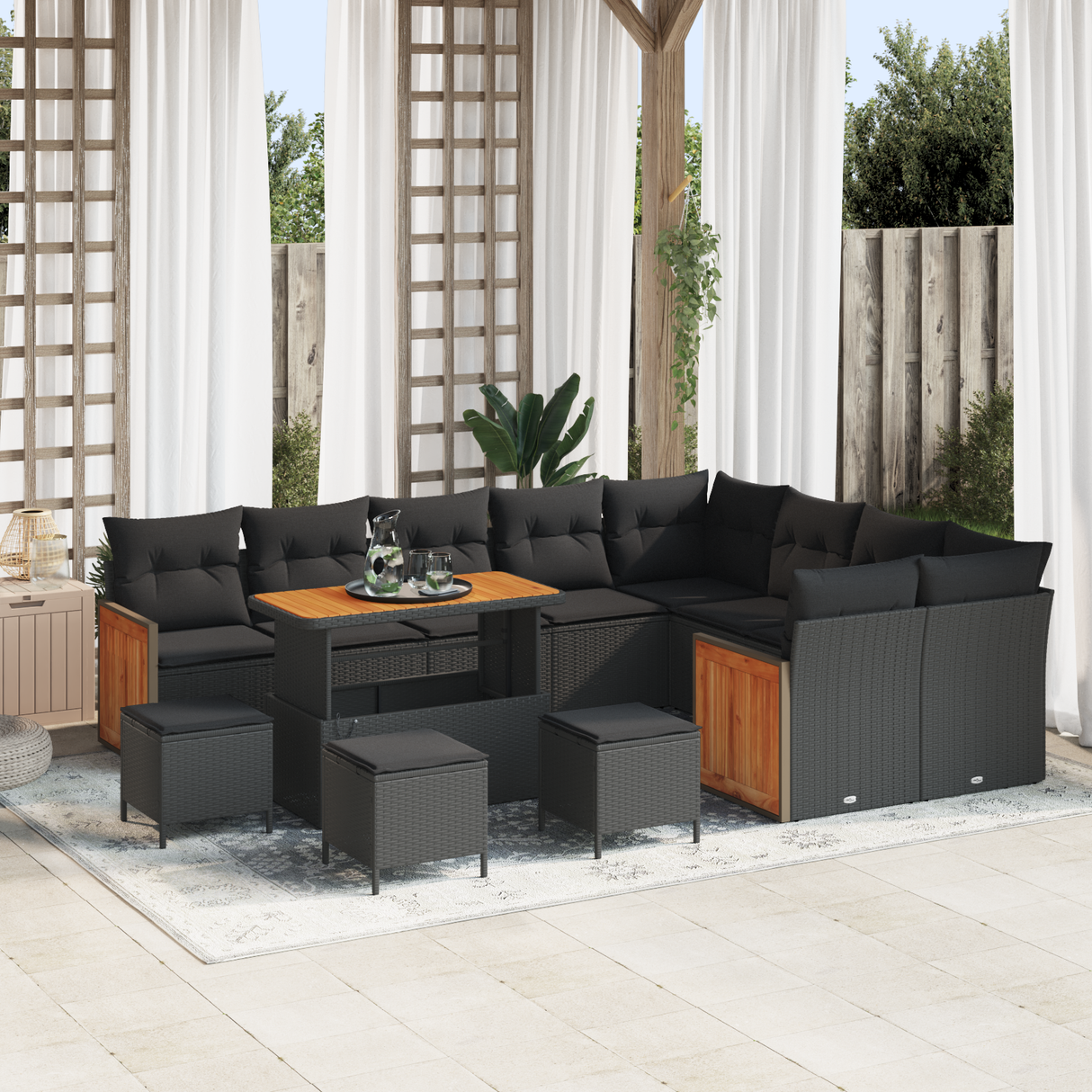 Garden Sofa Set with Cushion 13 pcs Black
