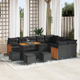 Garden Sofa Set with Cushion 13 pcs Black - Front View