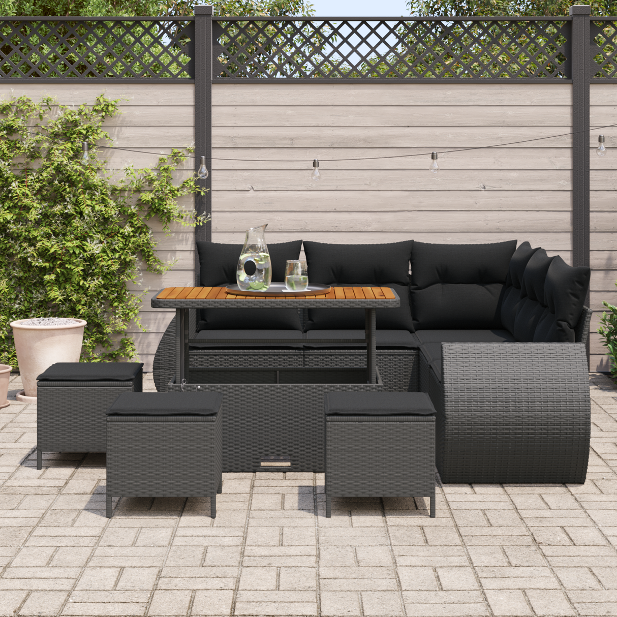 Garden Sofa Set 9 pcs 8-Seater Black Poly Rattan