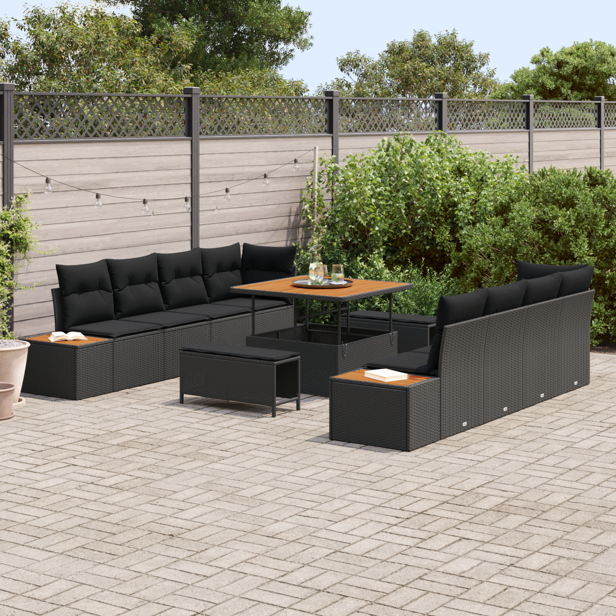 Garden Sofa Set with Cushion 11 pcs Black