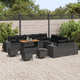 Garden Sofa Set with Cushion 14 pcs Black Poly Rattan
