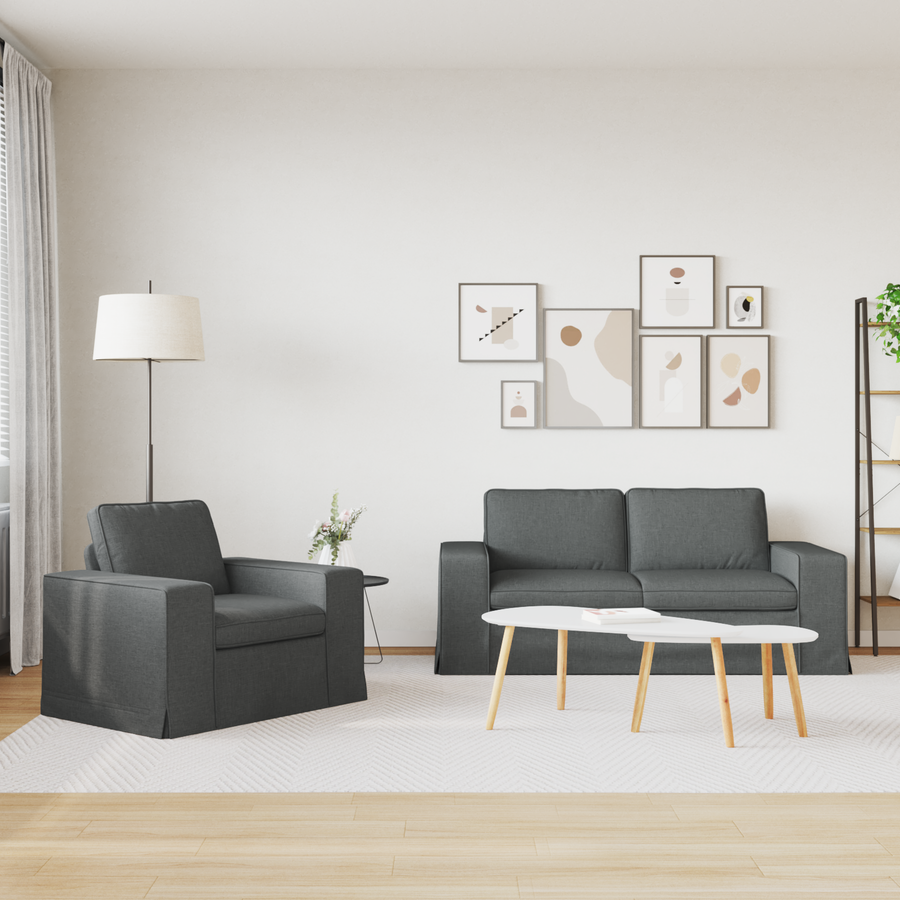 Sofa Set 2 pcs Dark Grey Fabric