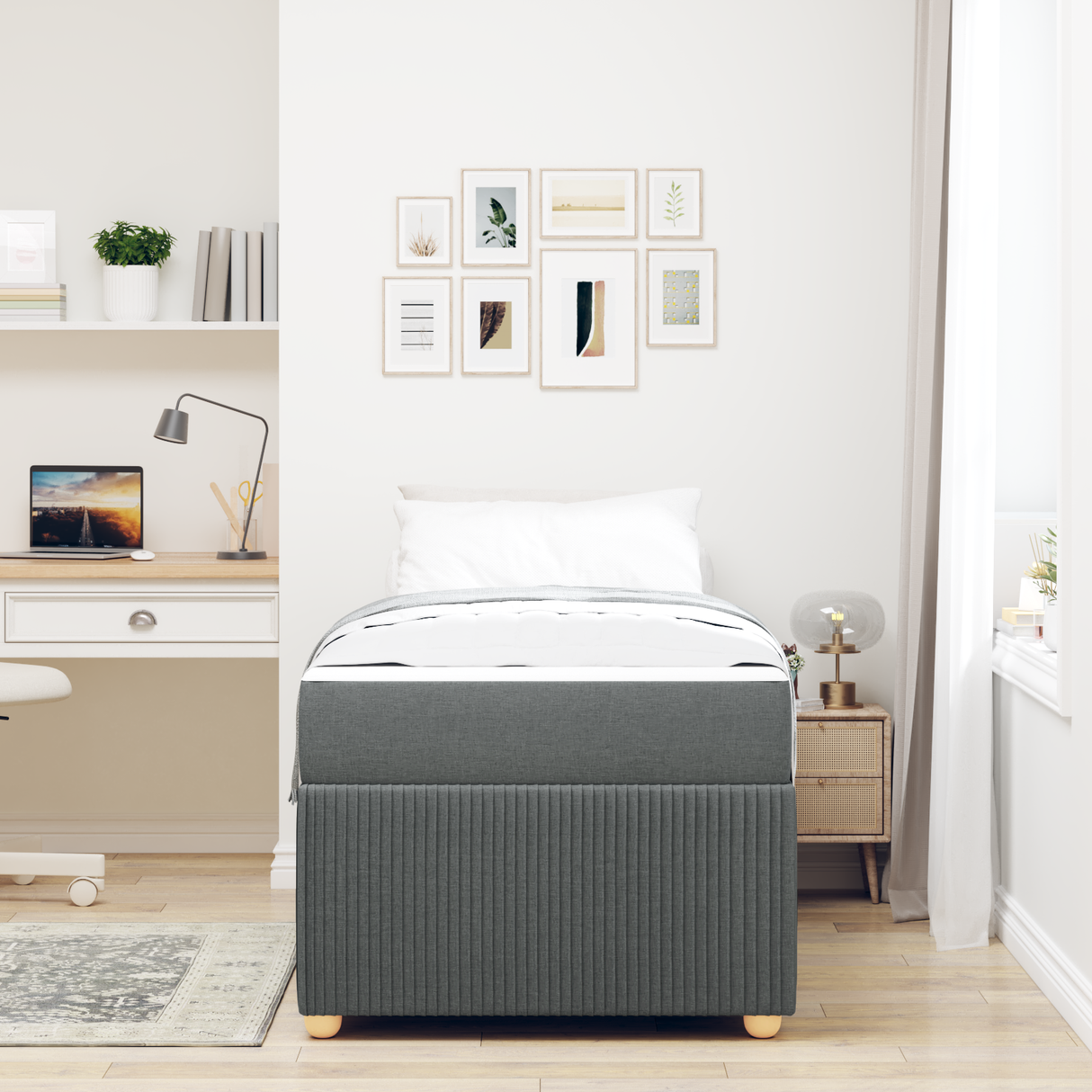 Bed Frame with Mattress Dark Grey 90 x 190 cm Fabric