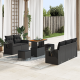 Garden Sofa Set with Cushion 10 pcs Black Poly Rattan - Front View