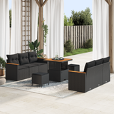 Garden Sofa Set with Cushion 11 pcs Black Poly Rattan - Front View