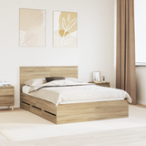 Bed Frame with Drawer Sonoma Oak 135 x 190 cm Engineered Wood - Front View
