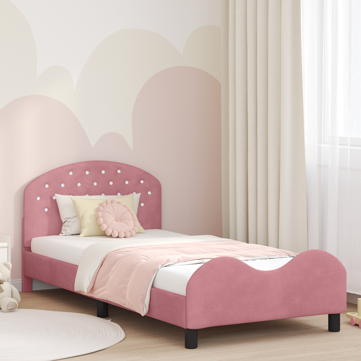 Kids'Bed Frame with Headboard Pink 90 x 190 cm Velvet