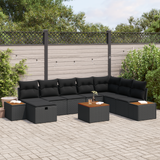 Garden Sofa Set with Pillow 9 pcs Black Poly rattan - Front View