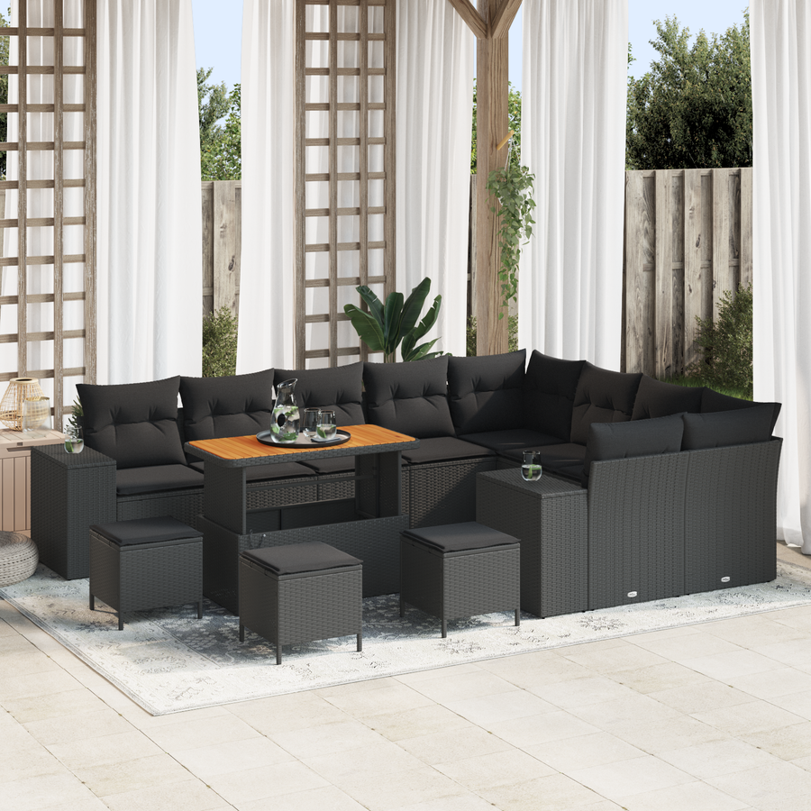 Garden Sofa Set 13 pcs 9-Seater Black Poly Rattan