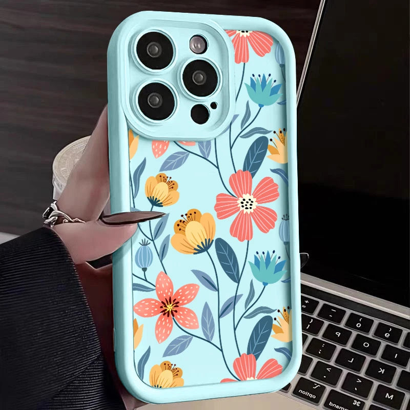 Colorful Flowers Silicone Case For iPhone 15 16 Pro Max 14 13 12 11 Pro Max 7 8 XR XS 16e Shockproof Bumper Soft TPU Phone Cover