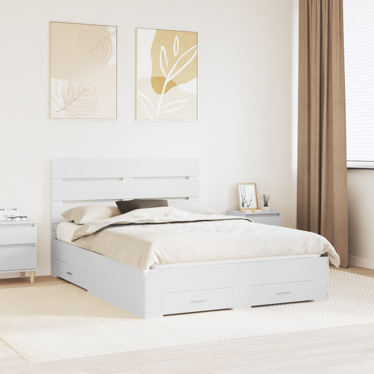 Bed Frame with Drawer White 150 x 200 cm Engineered Wood