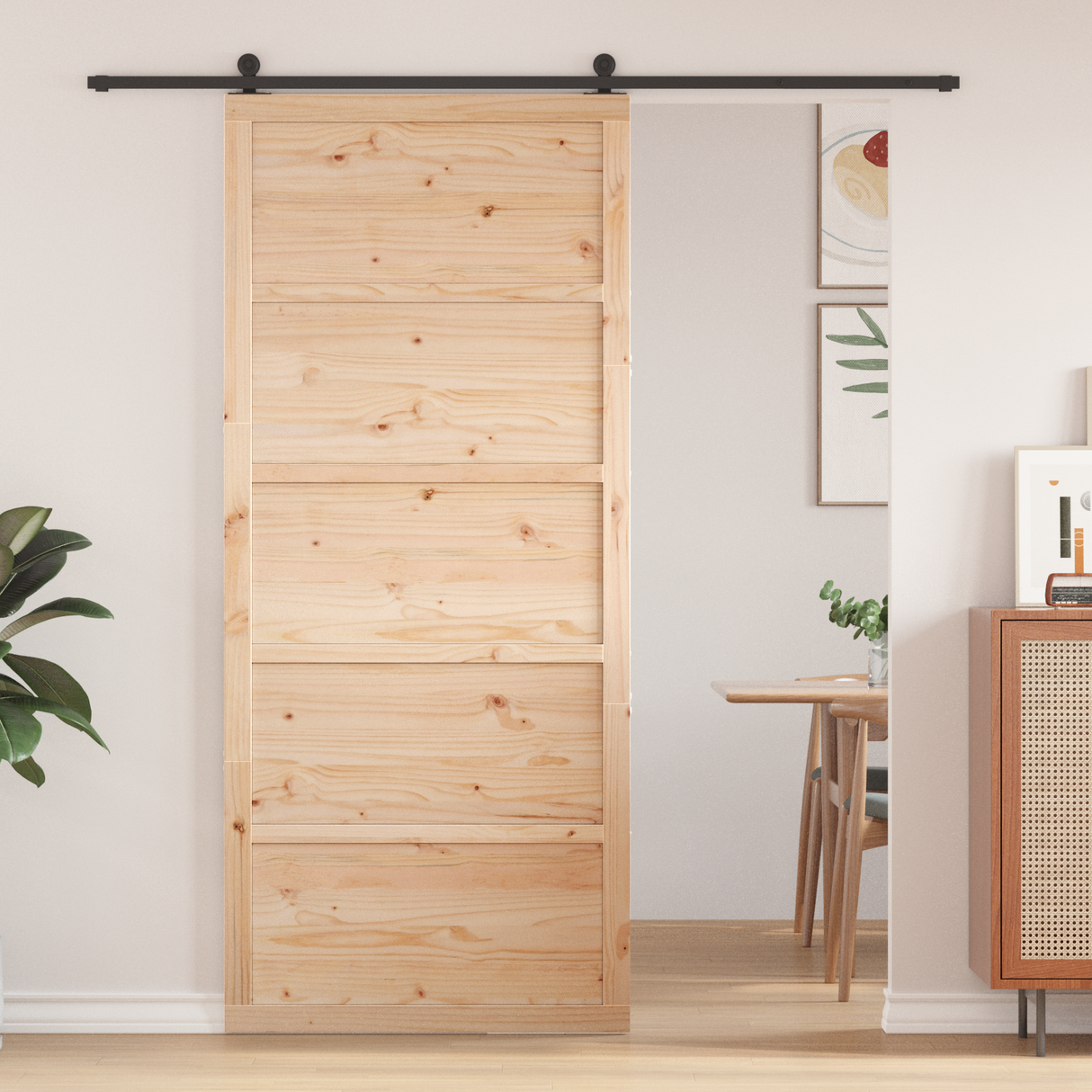 Barn Door Natural 80 x 2,5 x 208 cm Solid Pine Wood