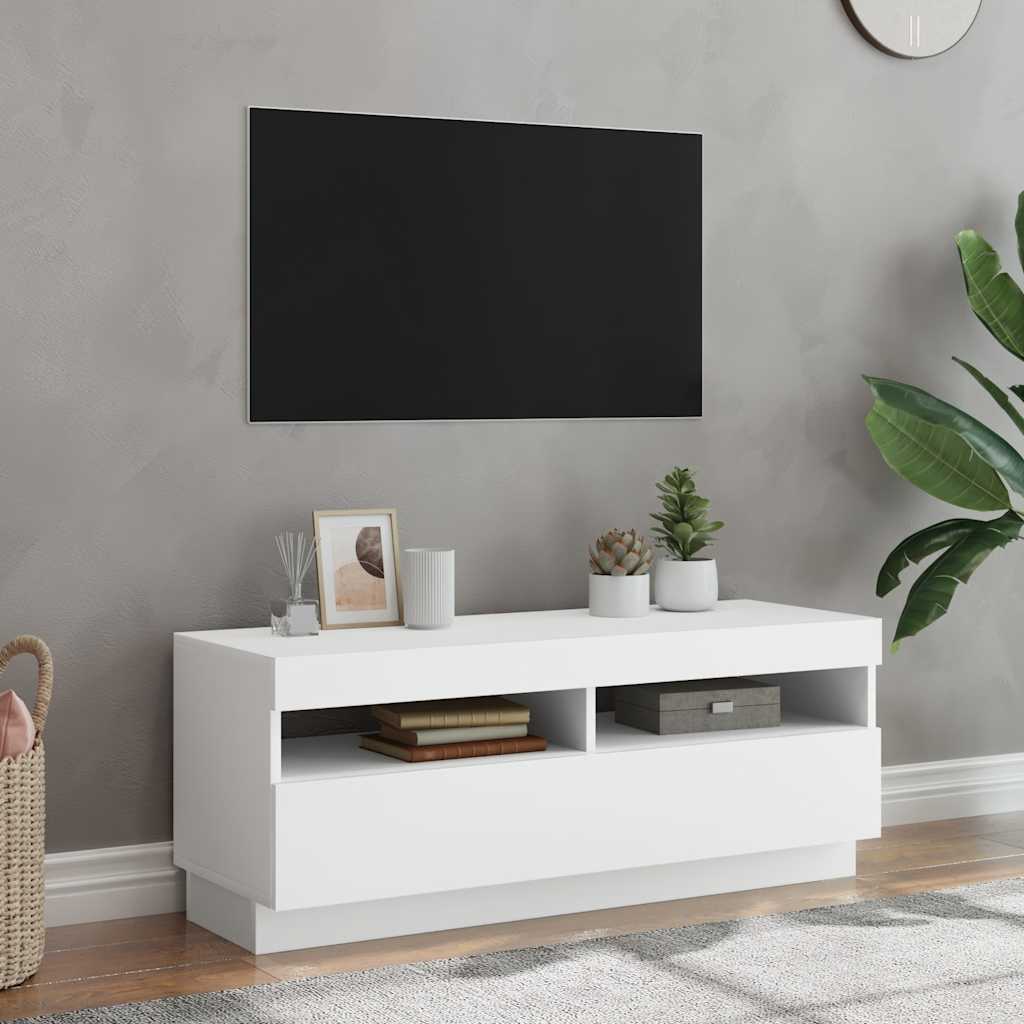 TV Cabinet with LED Lights White 100x35x40 cm