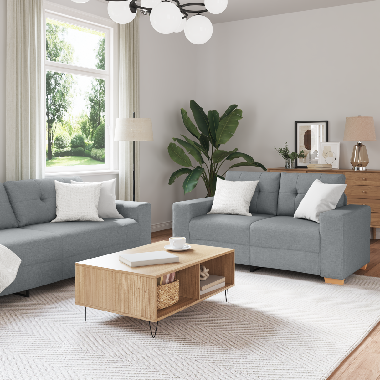 Sofa 3 pcs Light Grey 221 x 80 x 80 cm Linen-blend fabric