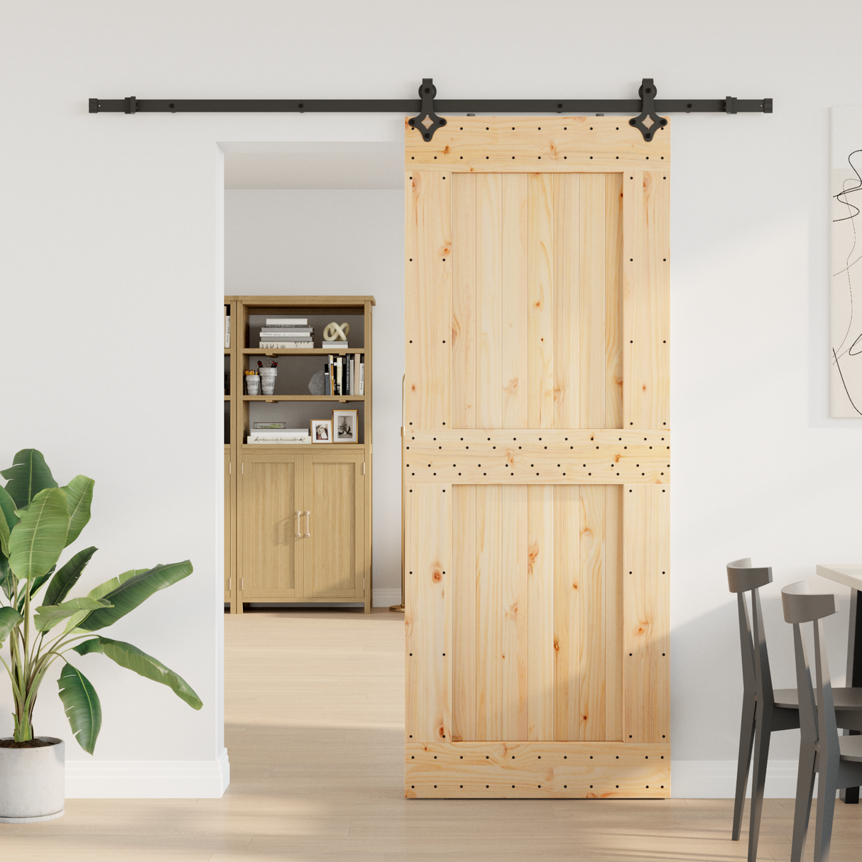 Sliding Door NARVIK Natural and Black 90 x 210 cm (213.5 cm)