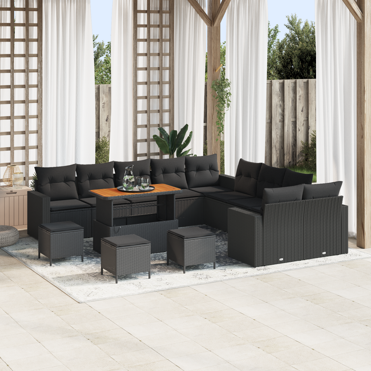 Garden Sofa Set with Cushion 18 pcs Black Poly Rattan