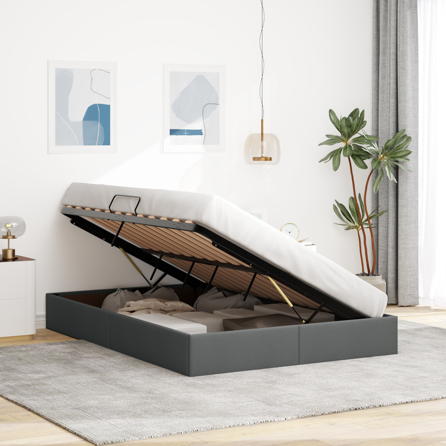 Storage Bed with Storage Dark Grey 137 x 190 cm Fabric