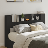 Storage Headboard with LED Black Engineered Wood