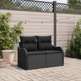 Garden Sofa with Cushion Black 121 x 62 x 69cm Poly Rattan - Front View