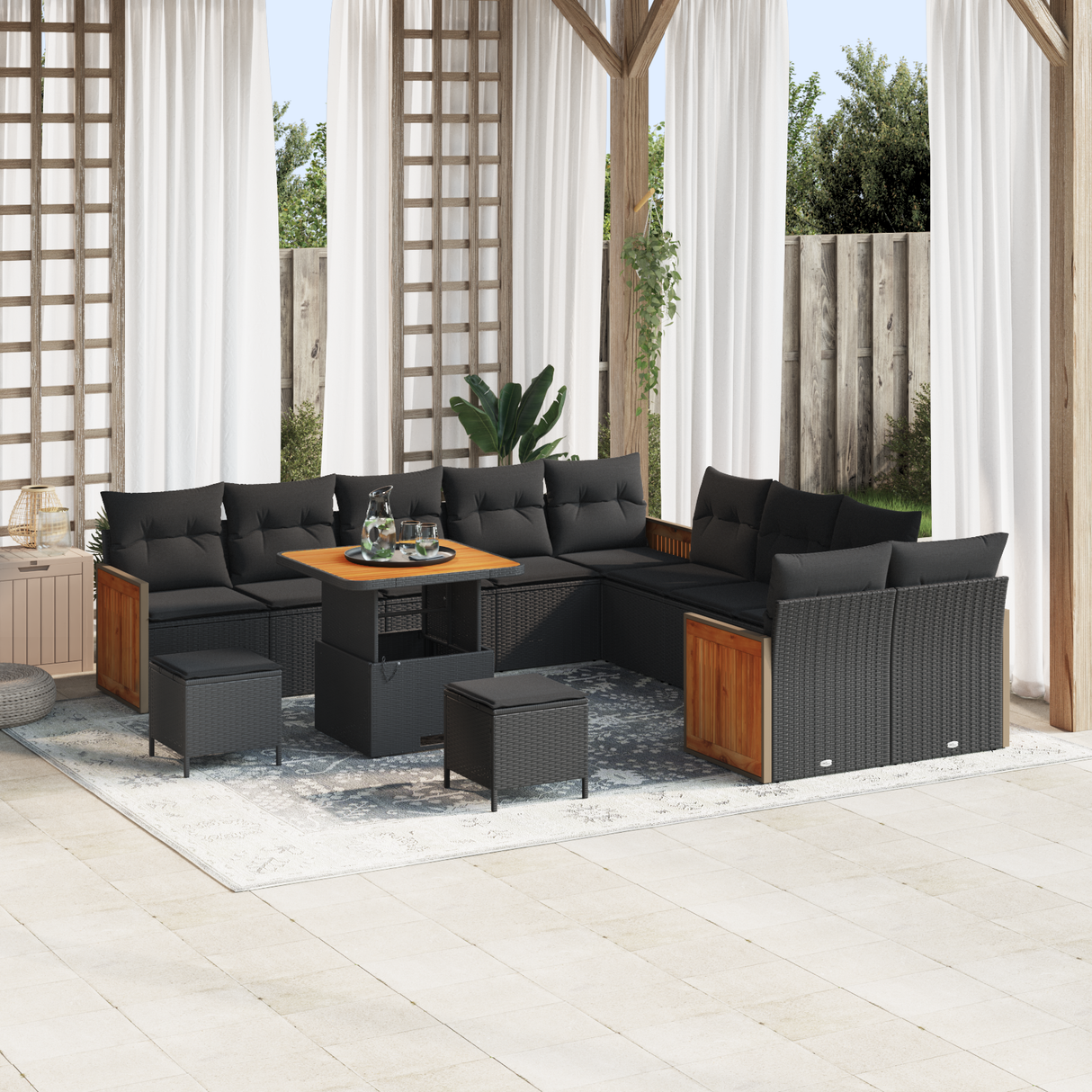 Garden Sofa Set with Cushion 13 pcs Black