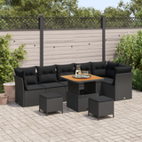 Garden Sofa Set 9 pcs Black Poly rattan and powder-coated steel - Front View