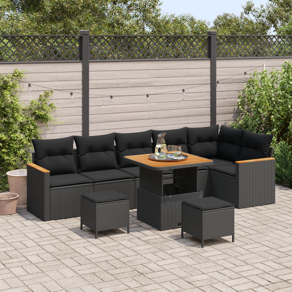 Garden Sofa Set with Cushion 9 pcs Black Poly rattan