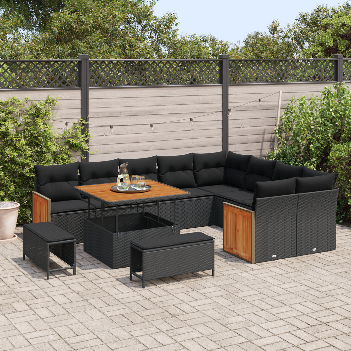 Garden Sofa Set with Cushion 12 pcs Black