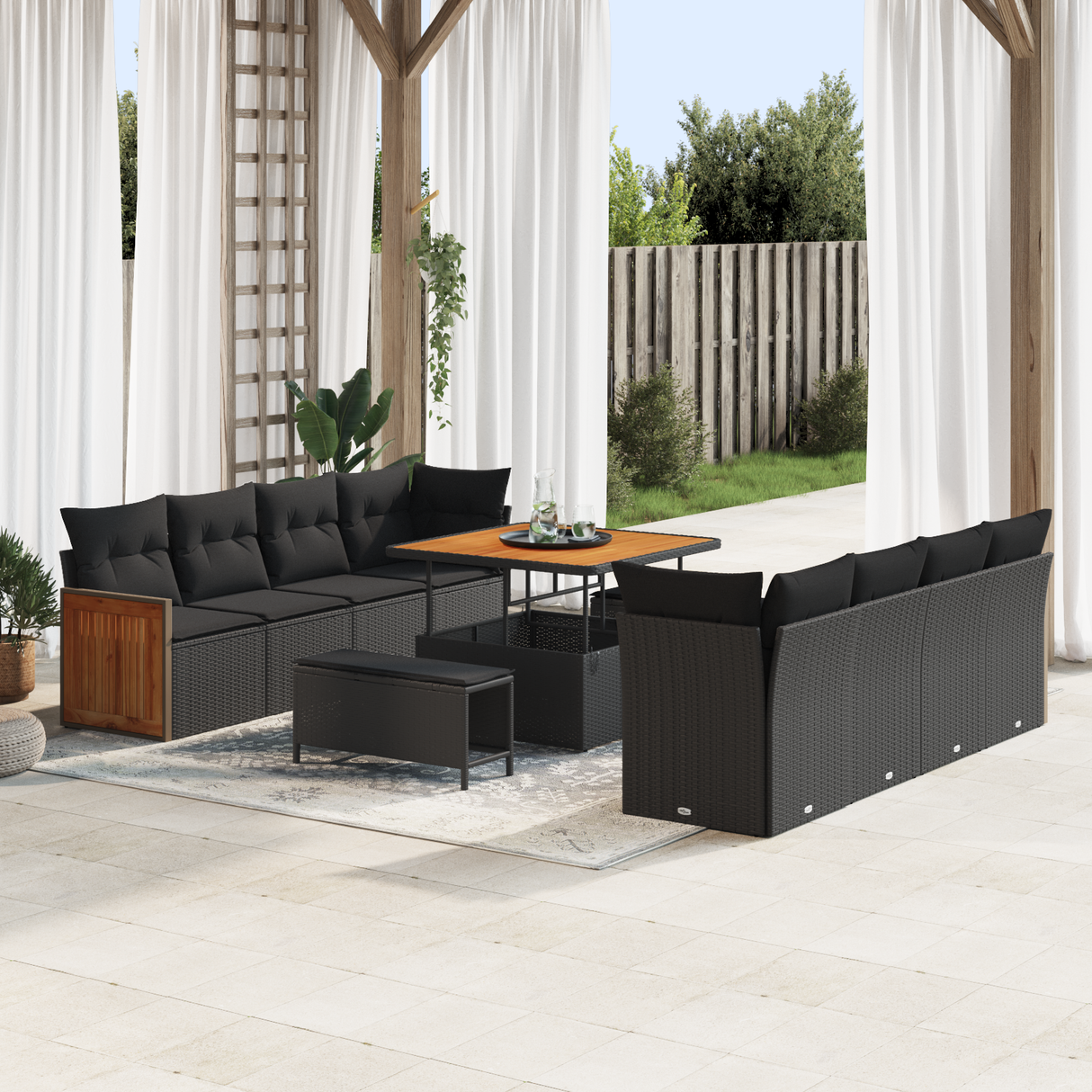 Garden Sofa Set Black 231 x 224 x 85 cm Poly Rattan