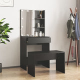 Dressing Table Set with LED Black Engineered Wood - Side View