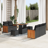 Garden Sofa Set with Cushion 10 pcs Black Poly Rattan - Front View
