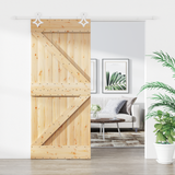 Sliding Door Natural and White 90 x 210 cm Solid Pine Wood - Front View