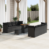 Garden Sofa Set with Cushion 11 pcs Black Poly Rattan - Front View